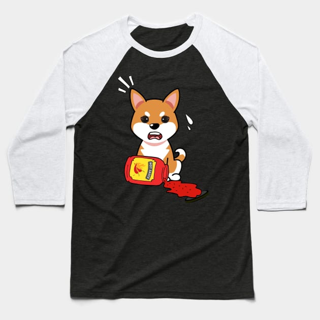 Cute Orange dog Spills Hot Sauce Tabasco Baseball T-Shirt by Pet Station
